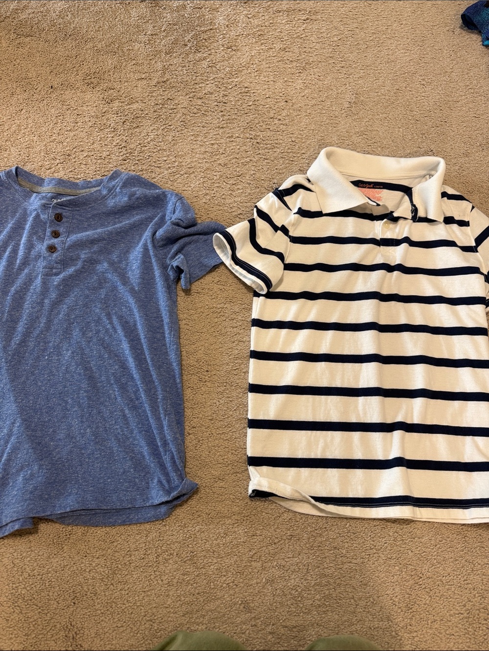 Old Navy Blue Henley and Cat & Jack White Navy Striped Polo